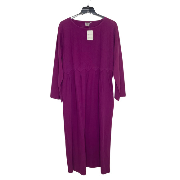 NEW Vtg 90s Maxi Dress L Magenta Handmade Guatemala Cotton Pleated Textured Boho - Picture 1 of 9